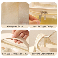 Pochette de maquillage transparente en PVC avec garniture en PU, organiseur de cosmétiques transparent imperméable avec double fermeture éclair pour les voyages et l'usage quotidien, OEM ODM