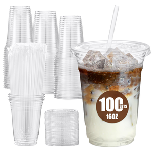 แก้วพลาสติกใสสำหรับกาแฟเย็น ขายส่ง แก้ว PET พร้อมฝาโดม 16 ออนซ์ รับทำโลโก้ แก้วใช้แล้วทิ้ง - Product Image 1