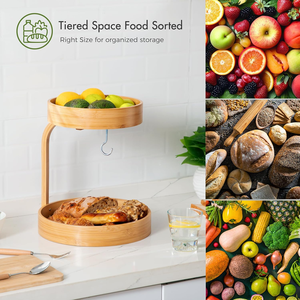 SINCERE 2 niveaux bambou fruits légumes support de stockage naturel <span class=keywords><strong>banane</strong></span> cintres cuisine comptoir fruits panier manuel - Product Image 6