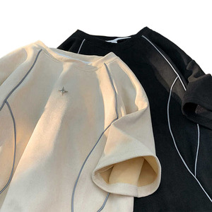 Finch Garment 3M Reflective Stripe Tshirt 100% Cotton Plain T <strong>Shirt</strong> <strong>Dark</strong> <strong>Grey</strong> Drop Shoulder Boxy Fit Cropped <strong>Men</strong> <strong>Shirts</strong> - Product Image 4