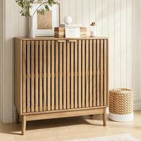 Buffet en bois Kiasthome avec portes à lattes ventilées, étagères réglables et grand espace de rangement pour salle à manger et maison