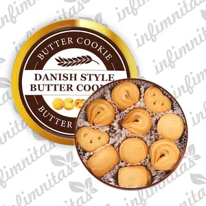 Desain baru pemasok kue dan biskuit cooki mentega Royal grosir perusahaan kukis merek OEM kustom