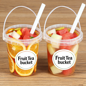 32 oz Custom Logo <b>Plastic</b> Drink Boba <b>Barrel</b> Wholesale Takeaway Disposable Fruits Container Pp Clear Bucket Cups With Lid Handle - Product Image 5