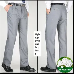 <span class=keywords><strong>Pantalones</strong></span> Casuales Transpirables de Seda de Morera con Doble Pliegue <span class=keywords><strong>para</strong></span> <span class=keywords><strong>Hombre</strong></span>, Tallas Grandes, <span class=keywords><strong>para</strong></span> Hombres de Mediana Edad y Mayores, Formales de Negocios, de Alta Gama - Product Image 6