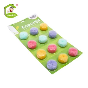 Nieuwe Stijl Multi-color Keuken Schoonmaken Schuursponsje Polyester Fiber Natte Scrubber Plastic Mesh Pot Spiraal Scrubber