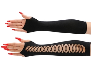 Directement du fabricant : <span class=keywords><strong>Gants</strong></span> <span class=keywords><strong>mi</strong></span>-<span class=keywords><strong>longs</strong></span> élastiques en maille ajourée croisée pour <span class=keywords><strong>femme</strong></span>, style vintage, pour fête et cosplay - Product Image 5