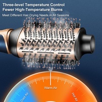 Peigne sèche-cheveux 3-en-1 à chauffage électrique pour coiffage rapide, lissage et volumisation, avec 15 niveaux de température réglables