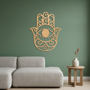 Menorah de MDF, Arte Mural Judío, Diseño de Mano de Hamsa con Rejilla de Cristal y Chakra, Arte Decorativo Enmarcado, Ojo Protector Elegante - Product Image 6
