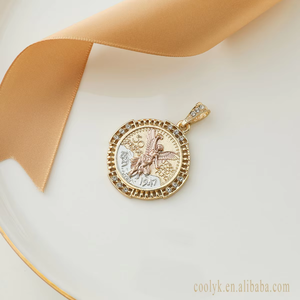 Colgante de diseño, collar de moneda mexicana de 50 pesos, colgante de oro con cristal alrededor de colgantes religiosos simples, aleación de cobre AP148 - Product Image 3