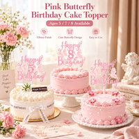 Décoration de gâteau papillon rose rêveur 1-10 ans, décor en papier de dessin animé pour anniversaire