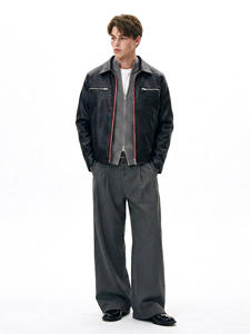 Chaqueta de <span class=keywords><strong>PU</strong></span> Estilo Motociclista Retro para Hombre, Personalizada, de Alta Calidad, Sólida, a la Moda y Versátil - Product Image 2