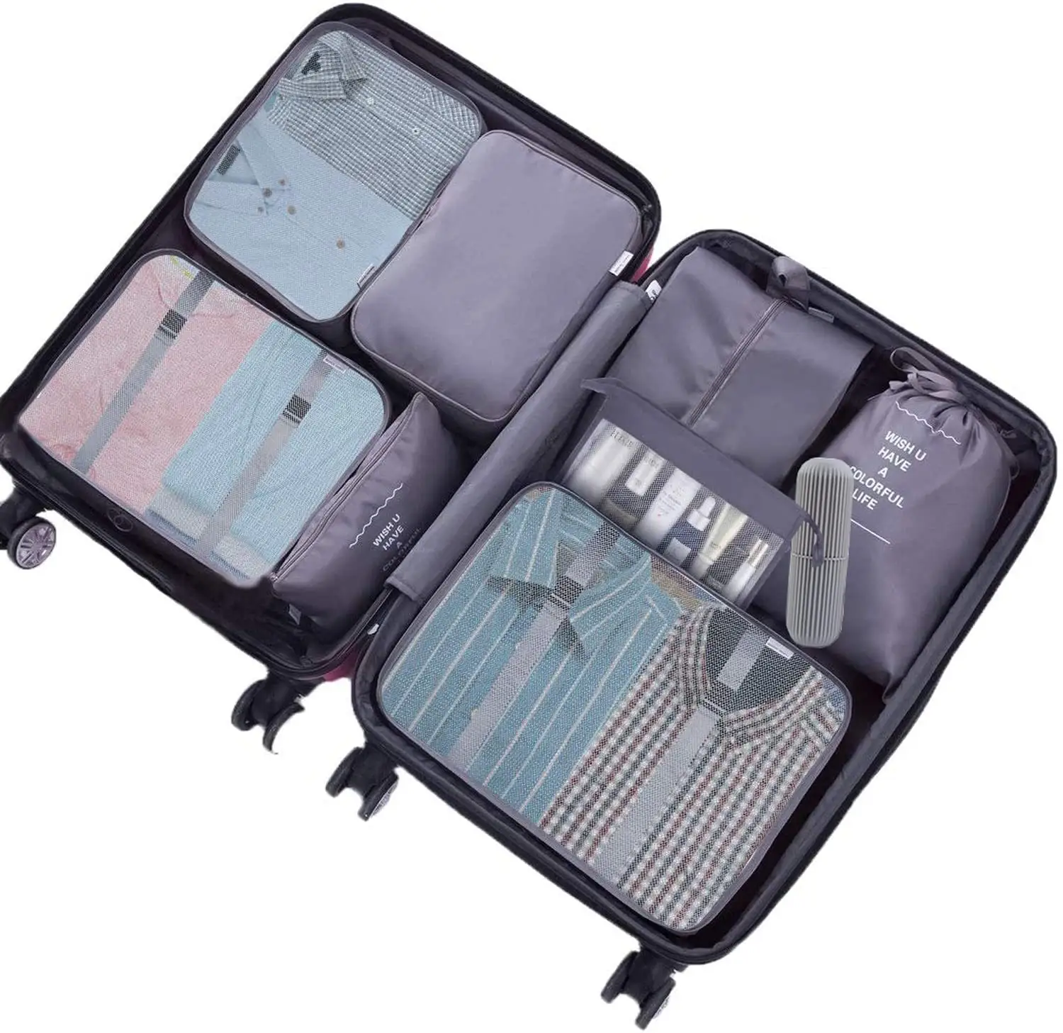 אריזה חדשה קוביות נסיעות שקית מזוודה בגדים שקיות אחסון מזוודות נסיעות מארגנת להוסיף מברשת שיניים