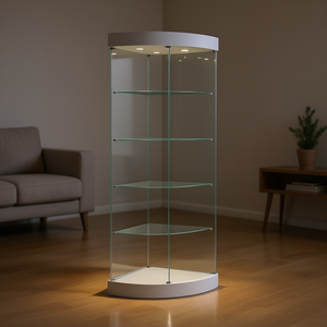 Vitrina de Esquina Moderna de Vidrio 58x58x190cm Gris Claro con Estantes Ajustables e Iluminación LED para Exhibición - Product Image 3