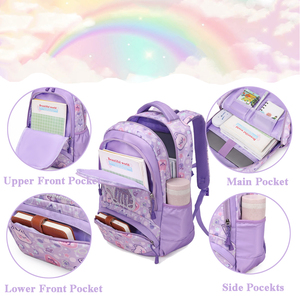 Lớn rộng rãi unisex tím tối giản dây kéo trường ba lô với bền mô hình hoạt hình cho cô gái - Product Image 3