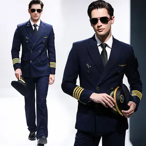 Airline Flight Attendant Blue Black Color Men's Captain Pilot Suit Uniform