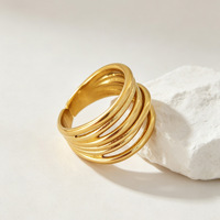 Massiver Mehrfachring, breiter Trendring aus Edelstahl, 18K vergoldet, wasserdicht, anlaufgeschützt, Cocktailring, Geschenk-Schmuck