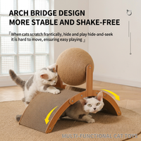 En stock aux États-Unis : Arbre à chat moderne en bois à 2 niveaux, tour à gratter en sisal pliable avec boule pour chats d'intérieur
