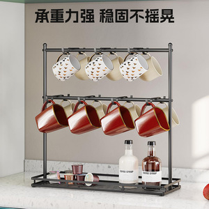 ชั้นวางแก้วกาแฟเหล็กแบบสองแถว 3 ชั้น พร้อมตะขอแขวนสำหรับใช้ในครัวหรือบนโต๊ะ - Product Image 5