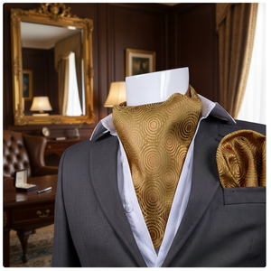 Ensemble de foulards Ascot Exve Exclusive Designer, formel, durable, quatre saisons, en forme de carré géométrique doré, en soie d'origine turque - Product Image 3