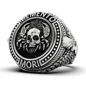 Anillo de Plata de Ley 925 con Calavera Memento Mori Oxidada en Negro - Product Image 1