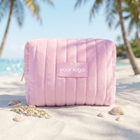 Trousse de Maquillage Matelassée en Velours Côtelé Grande Capacité, Sac de Toilette Gonflé pour Femme, Étui de Rangement Cosmétique et Soins de la Peau avec Fermeture Éclair