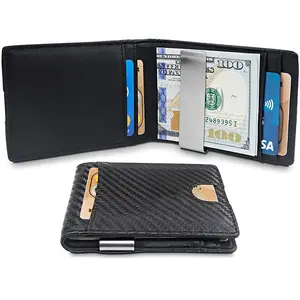 Thin Minimalist Rfid Blocking Carbon Fiber Leather Slim Wallet Bifold Stylish Wallet Men With Money Clip