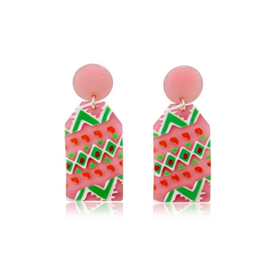 Pendientes con diseño geométrico pintado, resina acrílica rosa y verde, estilo bohemio para fiesta, moda femenina - Product Image 2