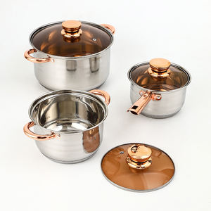 Vente en gros d'ustensiles de cuisine pour la maison Marmite en acier inoxydable <span class=keywords><strong>capsule</strong></span> dorée 12 pièces Batterie de cuisine antiadhésive <span class=keywords><strong>avec</strong></span> couvercle en verre - Product Image 2