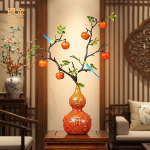 Vase décoratif en cuivre et or, motif fleur de prunier et oiseau, fait main, pour salon, cadeau - Product Image 1