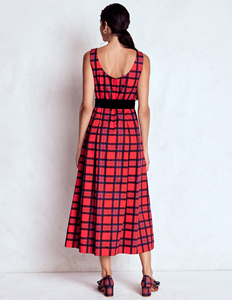 Clothing Manufacturer Low Moq High Quality O Neck Sleeveless <strong>Red</strong> Plaid <strong>Tartan</strong> Maxi Long <strong>Dress</strong> with Belt Oem Custom for <strong>Women</strong> - Product Image 4