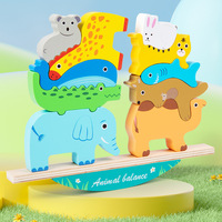 Mainan Puzzle Keseimbangan Kayu Montessori Balok 3D Hewan Kayu Edukatif Permainan Menumpuk dan Menyeimbangkan untuk Anak-anak