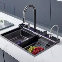 Évier de cuisine multifonctionnel Smart Nano Step en nid d'abeille avec affichage de la température du robinet Cascade de piano en acier inoxydable 304