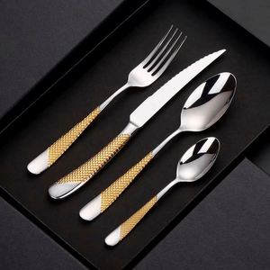 Luxury Shiny 410 Stainless Steel Cutlery Tableware <b>Star</b> Diamond Gold Plated Hotel Silverware Knife Fork Spoon Flatware Sets - Product Image 5