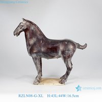 RZLN08-G Antique Grande Poterie Marron Marche Cheval Sculptures Ancienne Maison Décorative Cheval Forme Statues En Céramique Figurines