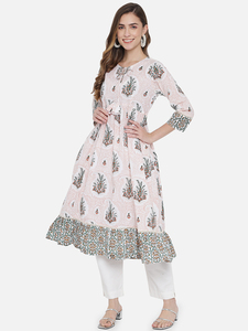 Vestido Maxi Boho con Estampado Artesanal, Dobladillo con Volantes, Manga Tres Cuartos, Corte Holgado, Cuello Redondo, Tejido de Viscosa y Algodón, Vestido Casual - Product Image 3