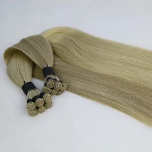 Cuticola allineata per pianoforte colore trama capelli grigi cucire In trame di capelli lisci di colore biondo Remy russo mano legata trama capelli