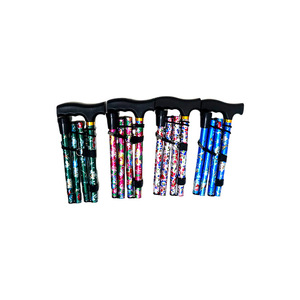 Bâton de marche télescopique en alliage d'aluminium à poignée carrée, imprimé, 3 sections, pliable, portable, style tendance - Product Image 1