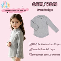 Cadeau de Noël pratique pour filles : Haut côtelé gris chiné à col montant, manches longues, style simple et polyvalent, vêtement de base décontracté pour enfants