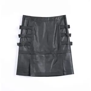 S245 customize odm oem low moq faux leather trapunto stitch panelled mini skirt factory for women