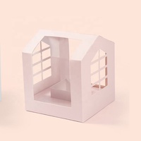 Boîte cadeau pour la fête des mères en forme de maison, rose, blanche, noire, en PVC transparent avec fenêtre et ruban, OEM