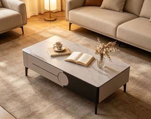 Modern Marble <b>Top</b> Coffee <b>Table</b> With Storage Drawer Minimalist Living Room Furniture - Product Image 1
