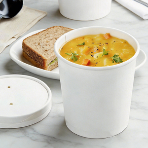 Wholesale Disposable Food-grade White Cardboard Coated Paper Round Modern <b>Soup</b> <b>Containers</b> Lids Customizable Logo XIEFA Brand - Product Image 1