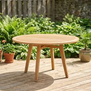 Table à manger ronde en noyer moderne et durable avec pieds en bois massif, marque OEM, fabriquée en Java Central pour usage domestique, 4 places - Product Image 2