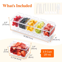 Grande barre en plastique à 5 compartiments amovibles en plastique transparent Grande boîte à condiments glacée avec couvercle et 5 récipients pour bar