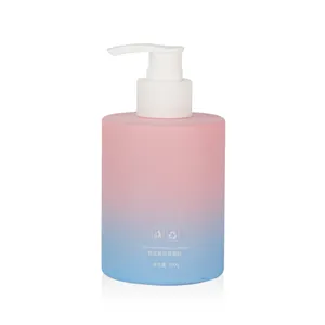 Degrade özel renk pembe mavi plastik şampuan ve saç kremi şişe 300ml yumuşak dokunmatik losyon yüz temizleyici şişe