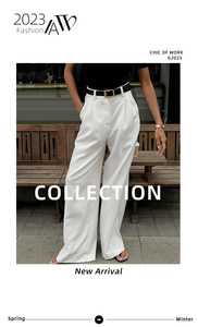 <span class=keywords><strong>Pantaloni</strong></span> Lunghi <span class=keywords><strong>Bianchi</strong></span> a Vita Alta Moda Street 2026, Versatili, Semplici, Casual, <span class=keywords><strong>Larghi</strong></span> e Dritti - Product Image 4