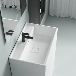 CaCa Hot Sale Big Size Square Shape Solid Surface Washing Pedestal Basin Freestanding Column Ceramic Basin Sink