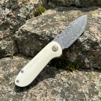 Pisau Lipat Baja Damascus VG10 Premium Bilah Halus Terpolish, Buka Tutup Lancar, Gagang Tulang Sapi Alami, DIY OEM