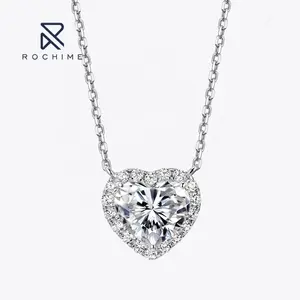 Rochime Halo Sweet Pendant Heart Necklace S925 Silver Gold Plated 5a Zircon Jewelry For Women
