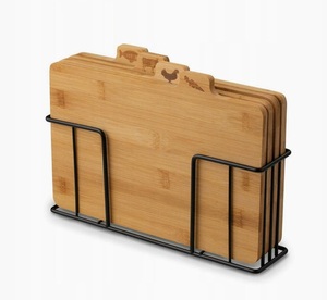 Juego de 4 tablas de cortar de índice de bambú de grado alimenticio, tabla de cortar con soporte de Metal de secado para carne de pan de cocina - Product Image 1